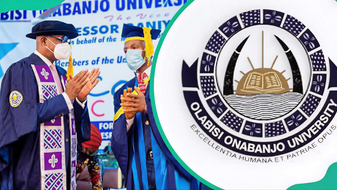 Olabisi Onabanjo logo and students Olabisi Onabanjo logo and students