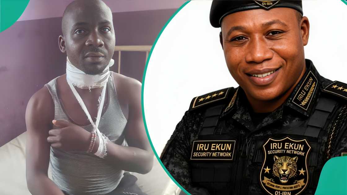 Yoruba nation advocate Sunday Igboho intervenes to stop police officers from arresting Tani Olohun at his residence in Ibadan, Oyo State, on Tuesday, August 25. Yoruba nation advocate Sunday Igboho intervenes to stop police officers from arresting Tani Olohun at his residence in Ibadan, Oyo State, on Tuesday, August 25.