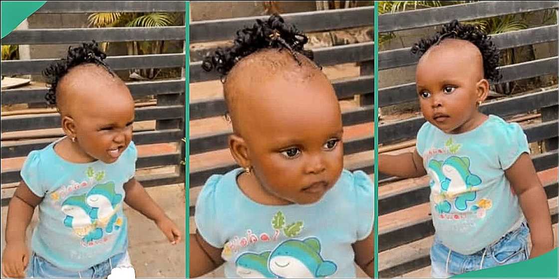 Little girl shows off fine hairstyle Little girl shows off fine hairstyle