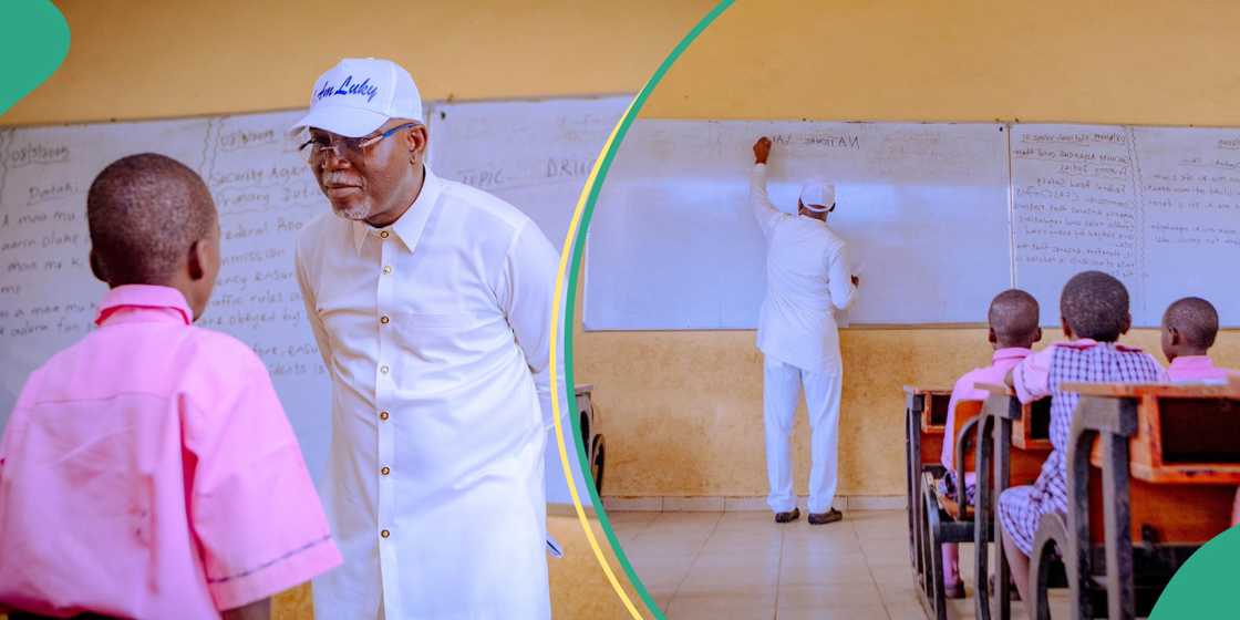 Governor Lucky Aiyedatiwa returns to the classroom to teach pupils in Ondo state. Governor Lucky Aiyedatiwa returns to the classroom to teach pupils in Ondo state.