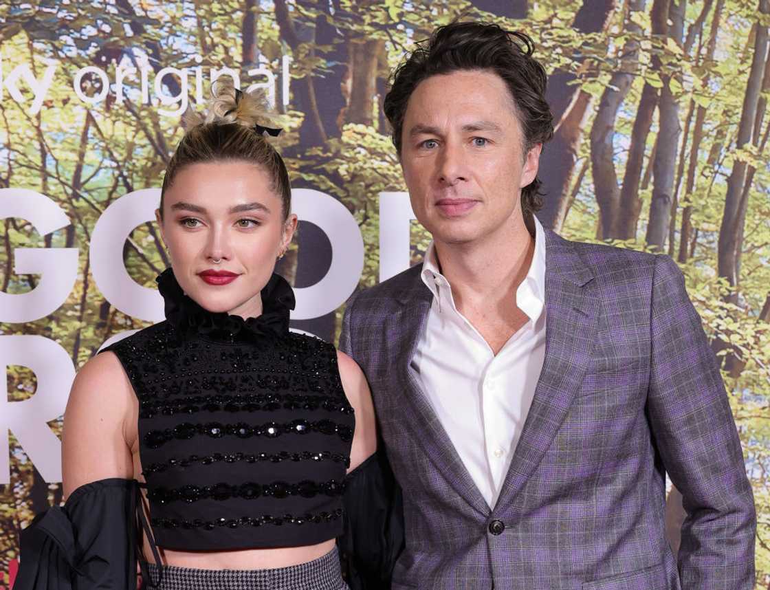 Florence Pugh and Zach Braff in London, England. Florence Pugh and Zach Braff in London, England.