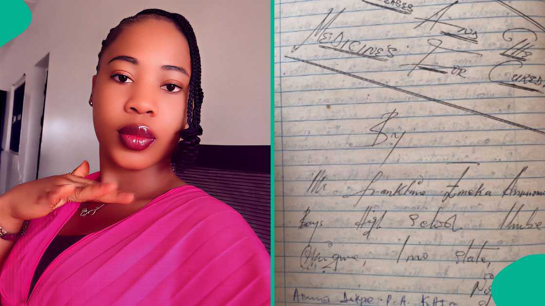 Reactions as lady displays her father's fine handwriting after finding his 1981 notebook