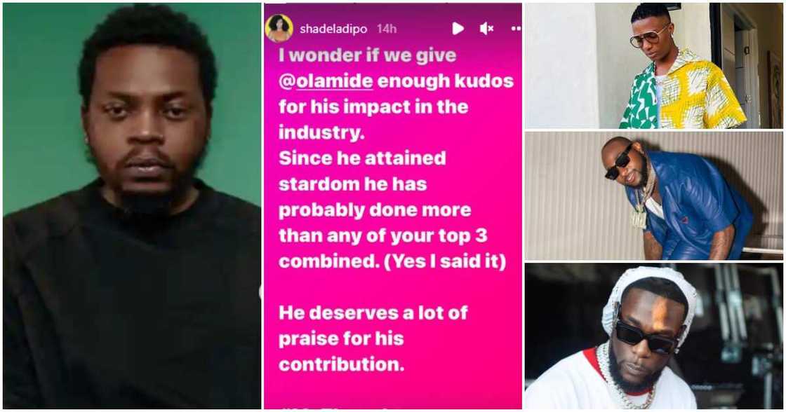 Shade Ladipo praises Olamide, shades top 3 artistes. Shade Ladipo praises Olamide, shades top 3 artistes.