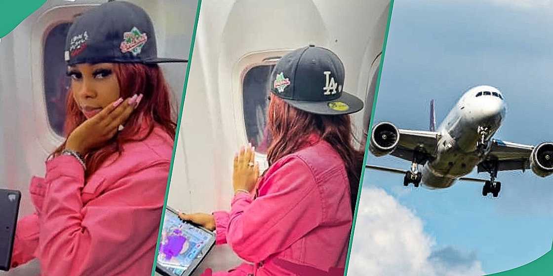 Lady shares grass to grace story as she boards flight Lady shares grass to grace story as she boards flight