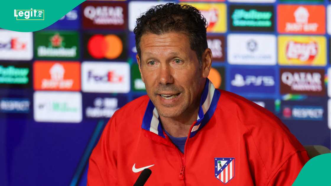 Diego Simeone, Arsenal, Atletico Madrid, Riyadh Air Metropolitano, UEFA Champions League. Diego Simeone, Arsenal, Atletico Madrid, Riyadh Air Metropolitano, UEFA Champions League.