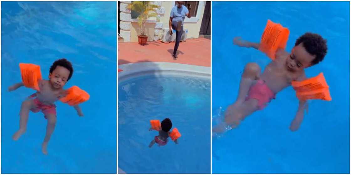 Regina Daniels' son Munir swims