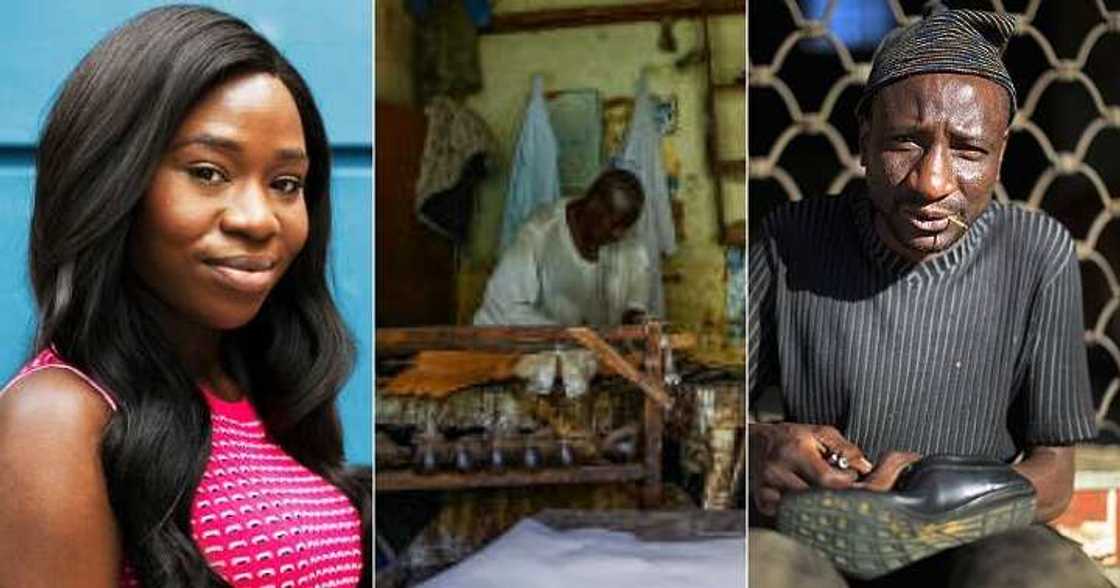 Nigerian lady gives garri, rice, to shoemaker Nigerian lady gives garri, rice, to shoemaker