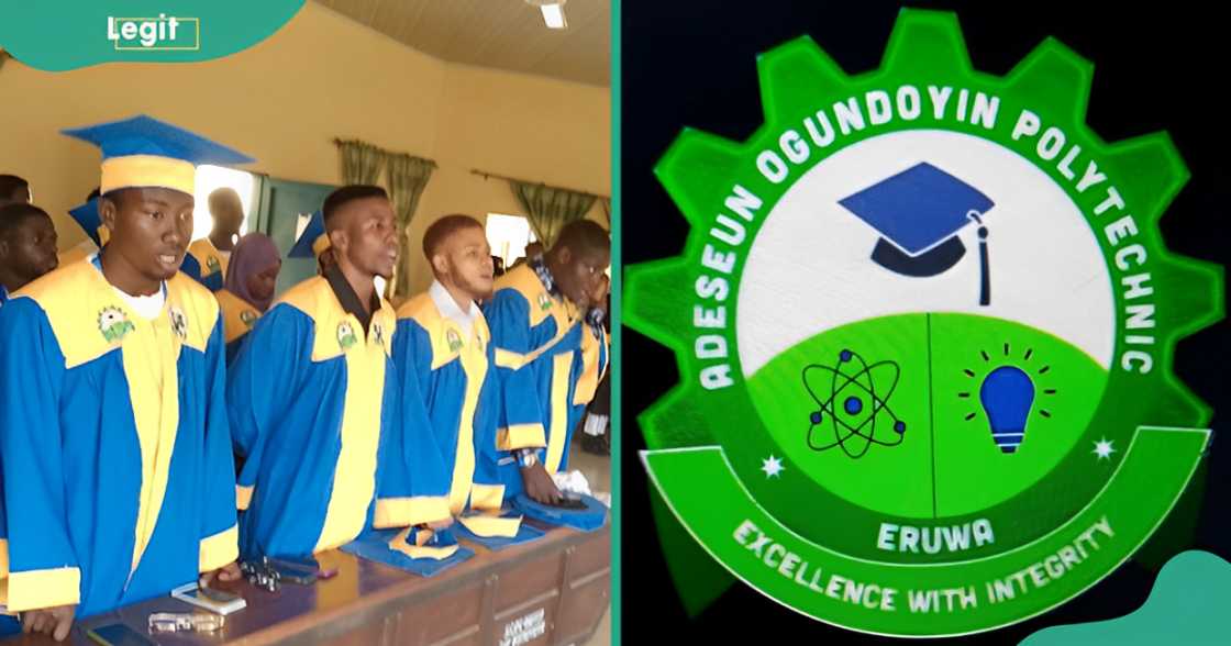 Adeseun Ogundoyin Polytechnic Eruwa students. The school's logo. Adeseun Ogundoyin Polytechnic Eruwa students. The school's logo.