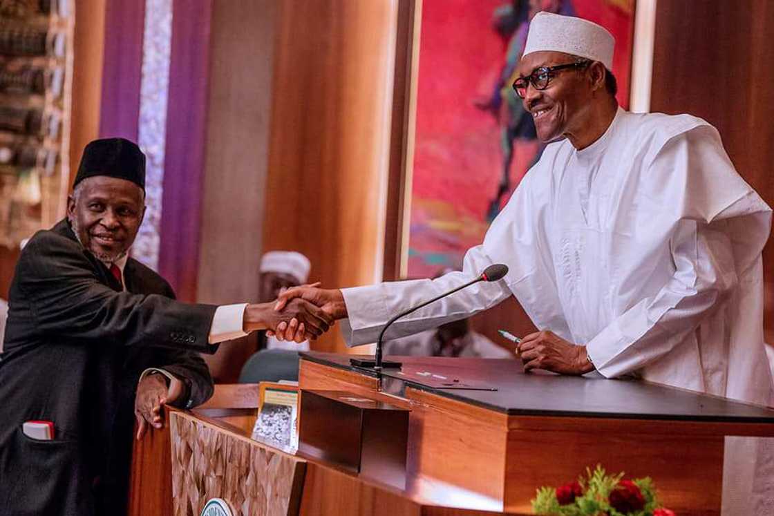 President Muhammadu Buhari appointing Ibrahim Tanko Muhammed as the new acting CJN. Source: Femi Adesina