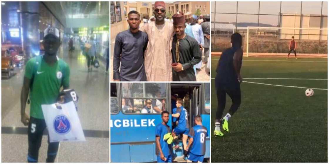 Social media reacts as Nigerian man stuns poor orphan, sends him abroad for football trials