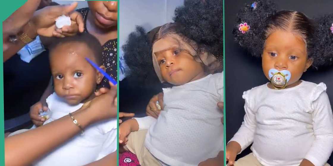 Baby installing frontal wig. Baby installing frontal wig.