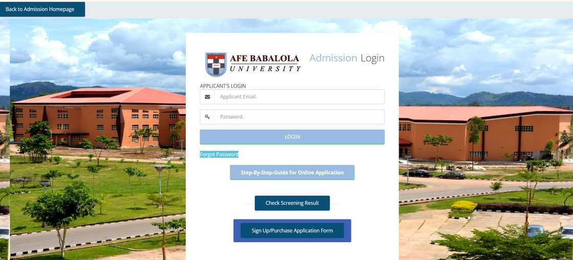 Afe Babalola University application portal log in Afe Babalola University application portal log in