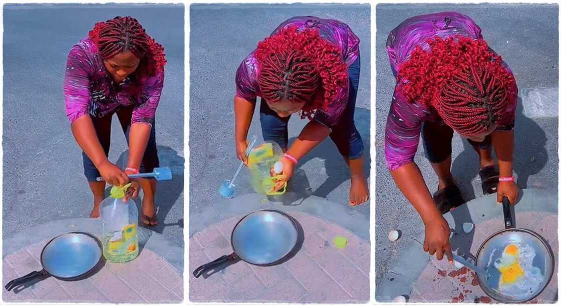 Photos of a lady using the hot sun to fry egss in Dubai, UAE. Photos of a lady using the hot sun to fry egss in Dubai, UAE.