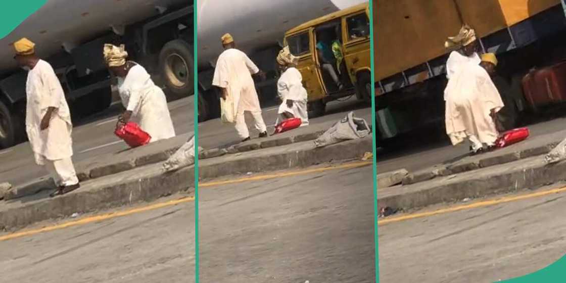 Old man helps his wife. Old man helps his wife.