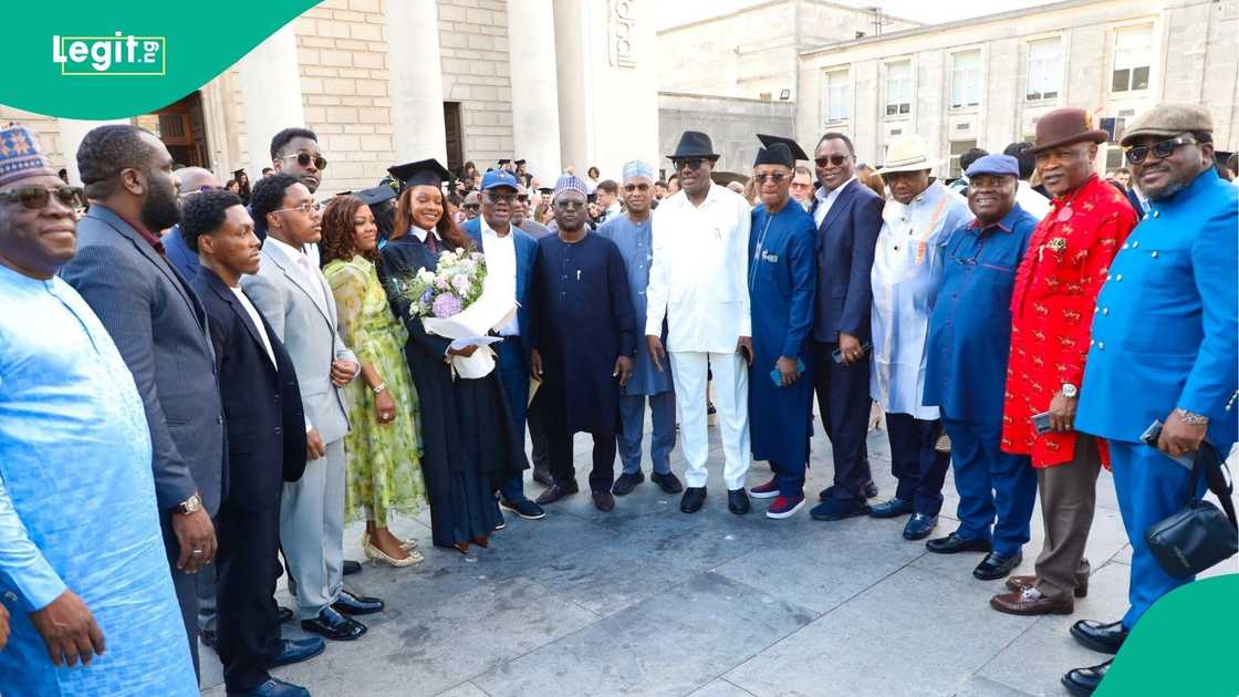 Top Nigerian politicians gather with Nyesom Wike during his daughter's graduation celebration in the UK. Top Nigerian politicians gather with Nyesom Wike during his daughter's graduation celebration in the UK.