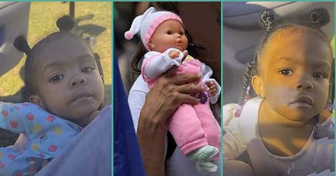 Little girl begs her father to watch her doll kids Little girl begs her father to watch her doll kids