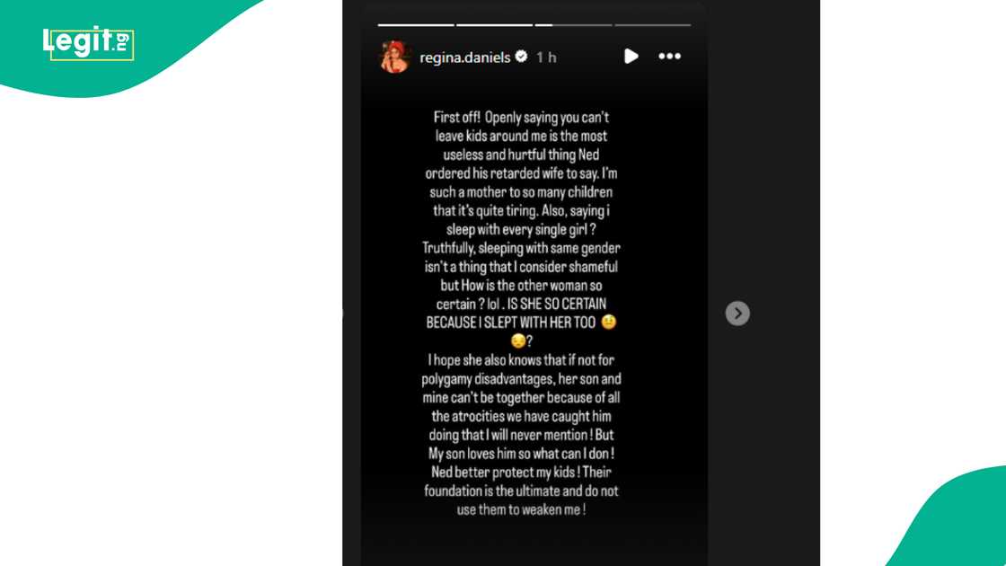 Regina Daniels claps back at Laila Charani following allegations. Senator Ned Nwoko, marital crisis. Regina Daniels claps back at Laila Charani following allegations. Senator Ned Nwoko, marital crisis.