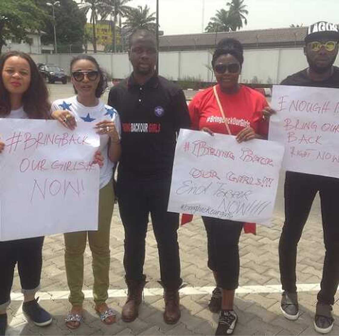 ABDUCTED GIRLS: Tonto Dikeh, Tiwa Savage, Toke Makinwa Protest In Lagos 