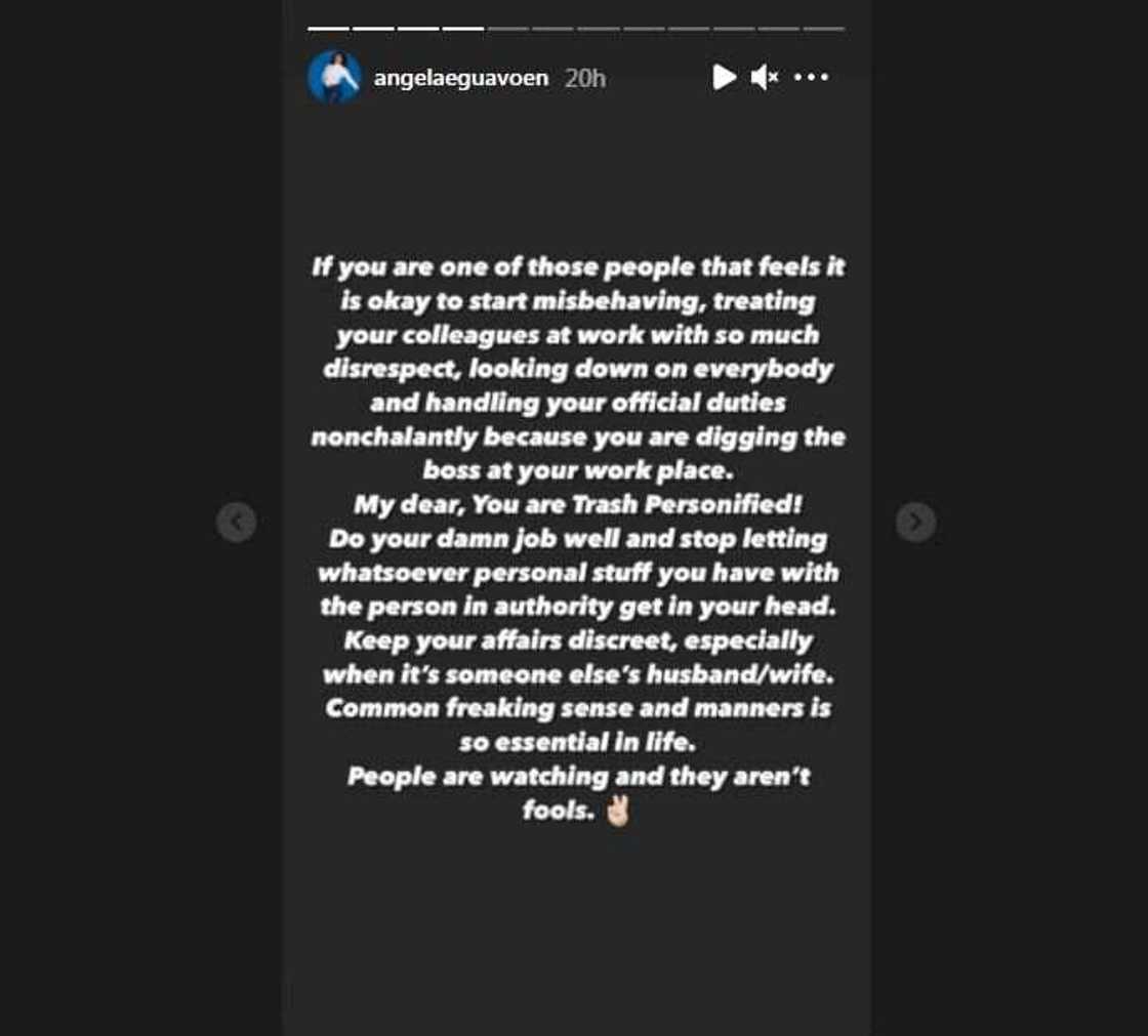 Angela Eguavoen on office relationships. Angela Eguavoen on office relationships.