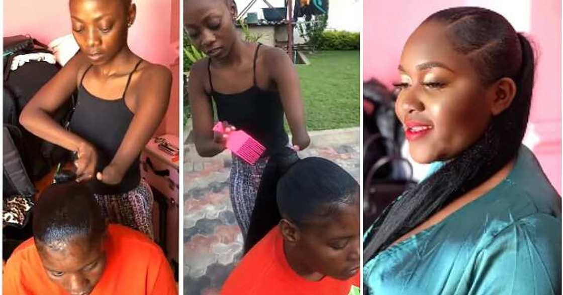 Disabled hairstylist, one hand Disabled hairstylist, one hand