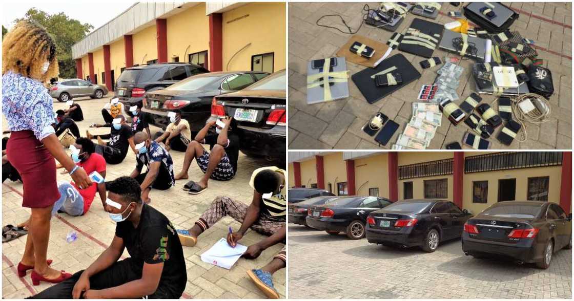 Clampdown in Enugu as EFCC arrests 30 Yahoo boys, laptops, cars, other items recovered