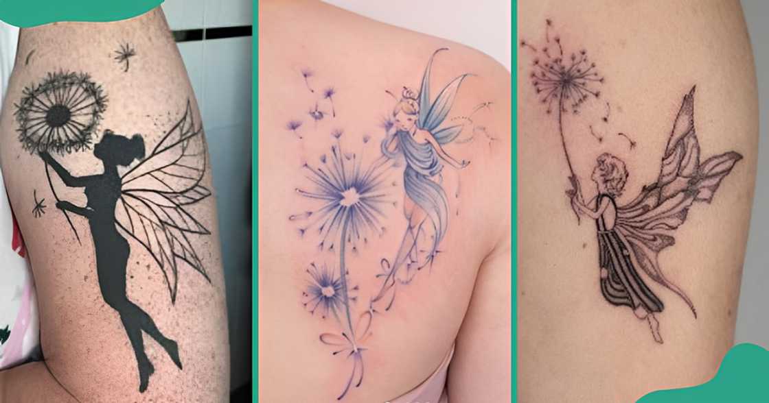 Dandelion tattoo with elements such as fairies and fairy dust. Dandelion tattoo with elements such as fairies and fairy dust.