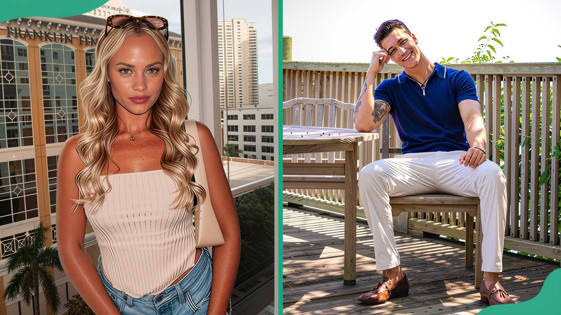 Ashley at the apartment complex in the city (L). Grant at a private balcony (R) Ashley at the apartment complex in the city (L). Grant at a private balcony (R)