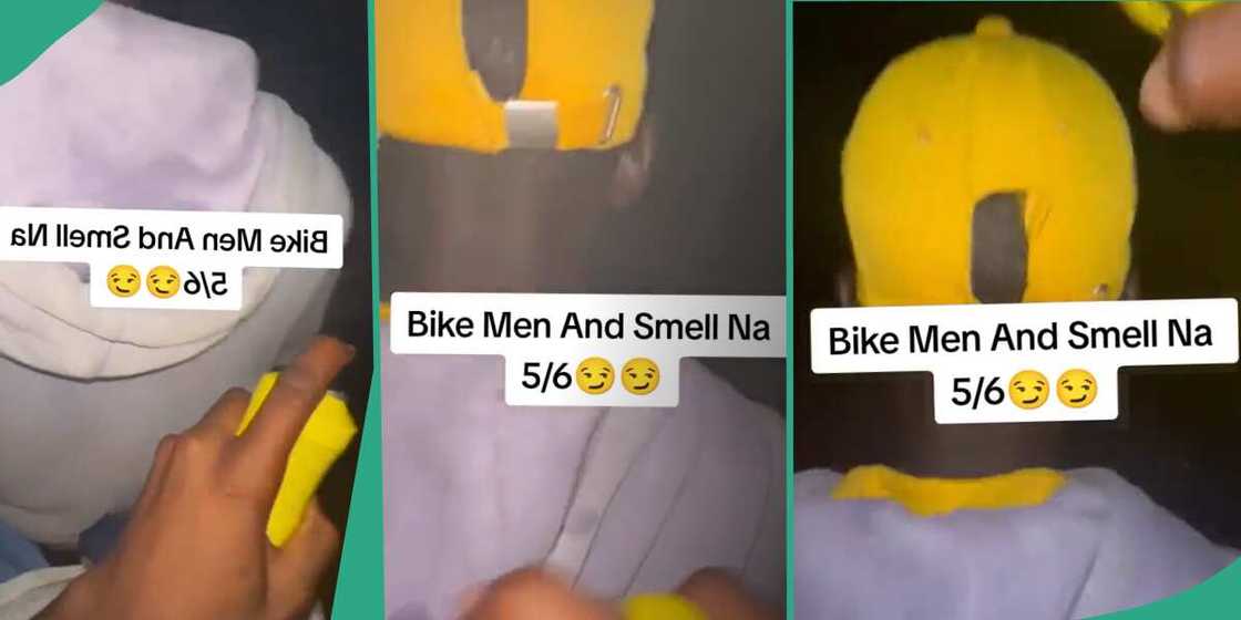 Man sprays perfume on Okada rider.