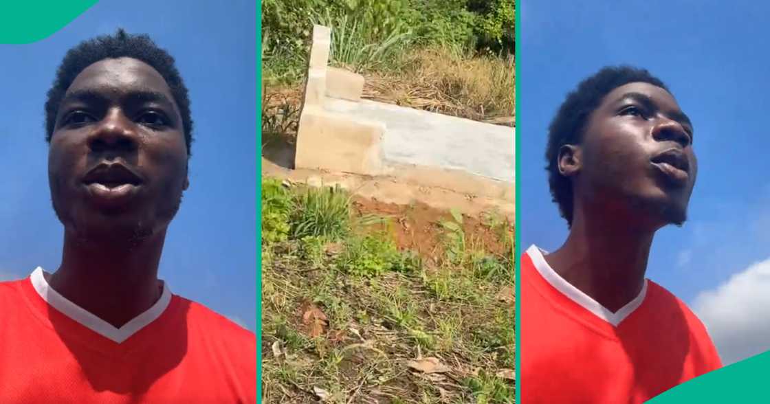 Man cries out after discovering grave on piece of land. Man cries out after discovering grave on piece of land.