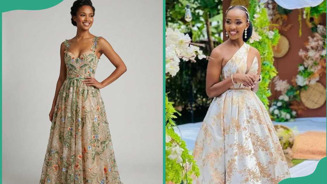 Embroidered lace gowns Embroidered lace gowns