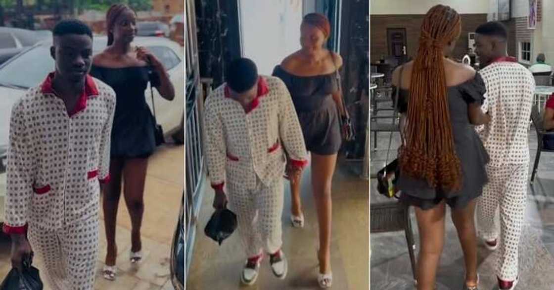 Man rocks pyjamas on date with girlfriend Man rocks pyjamas on date with girlfriend