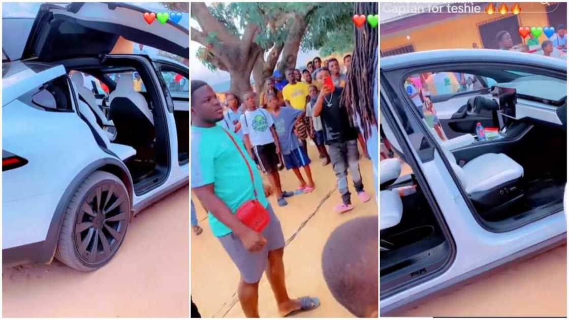 Tesla in Africa/Tesla with doors open. Tesla in Africa/Tesla with doors open.
