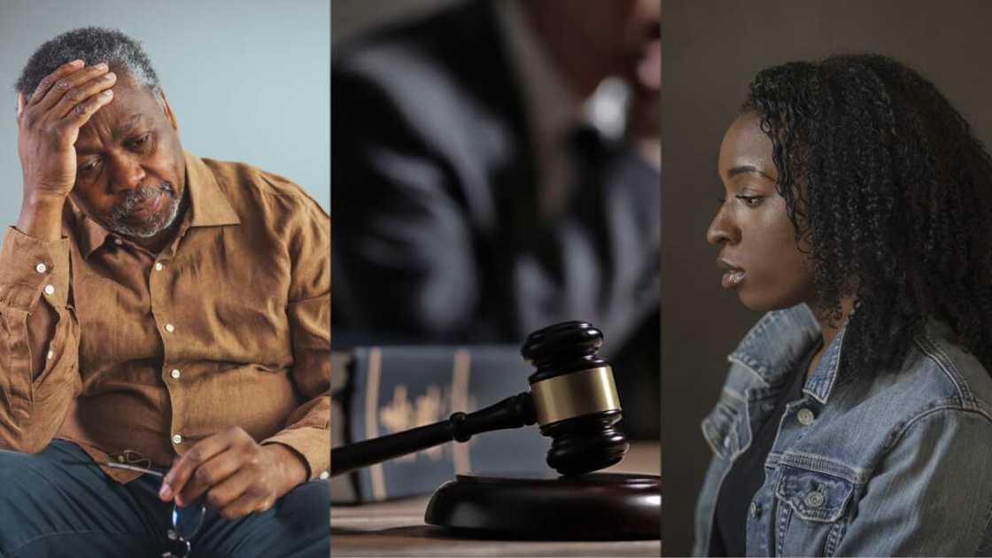 Pictures of man and woman with elements of courtroom Pictures of man and woman with elements of courtroom