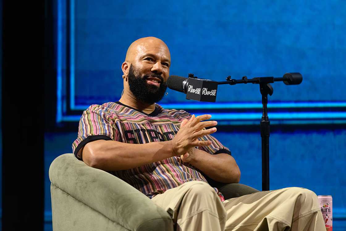 Rapper speaks during an interview Rapper speaks during an interview