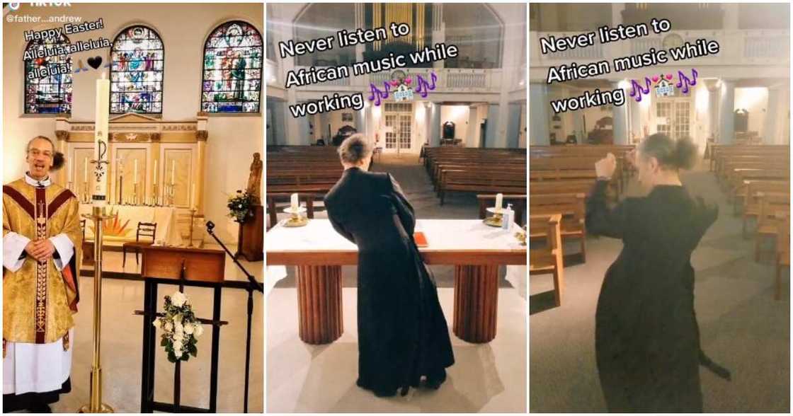 Father Andrew, Rector of St Peter's Walworth, dancing in church, Nwa Baby by Flavour Father Andrew, Rector of St Peter's Walworth, dancing in church, Nwa Baby by Flavour