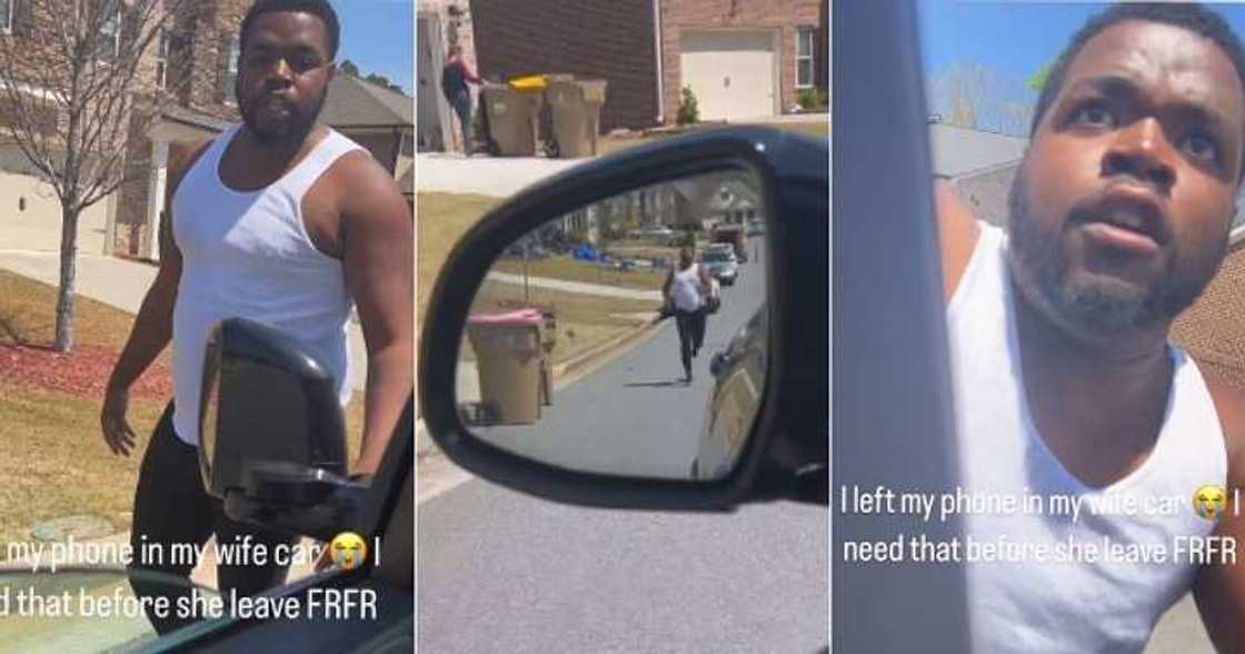 Man chases wife's car to get phone Man chases wife's car to get phone
