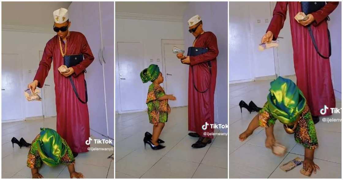 Little girl, oversize heels, dances Little girl, oversize heels, dances