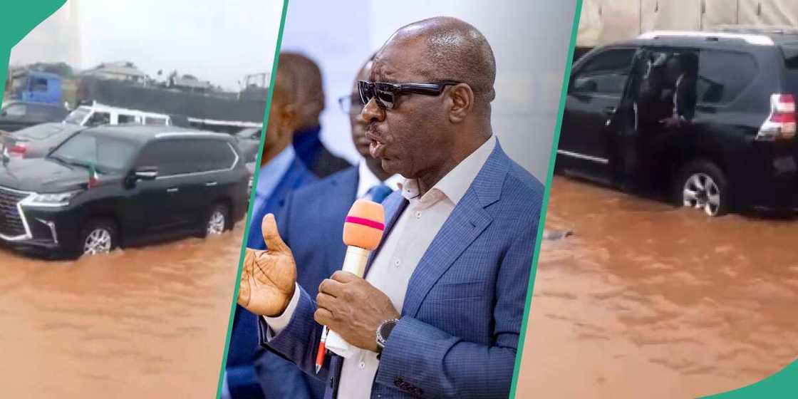 Governor Obaseki's convoy stranded/flood Governor Obaseki's convoy stranded/flood