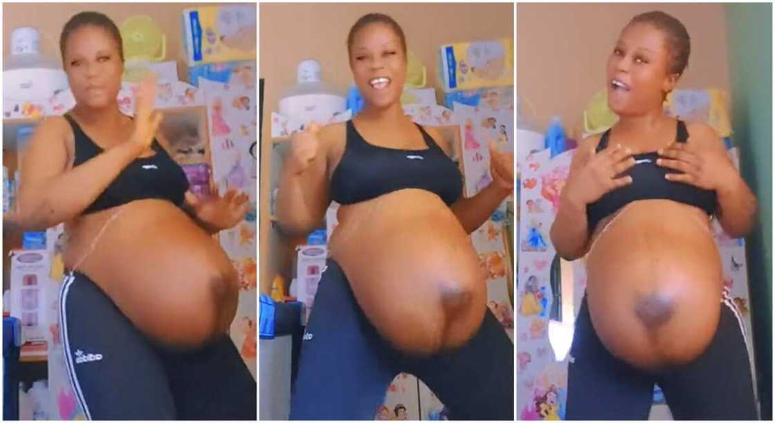 Photos of a pregnant woman posing for a dance.