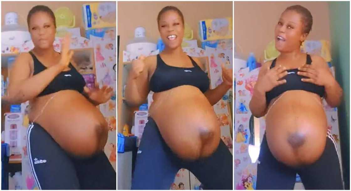 Photos of a pregnant woman posing for a dance. Photos of a pregnant woman posing for a dance.