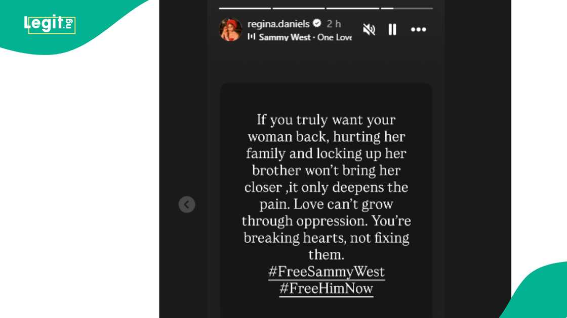 Regina Daniels shares post about love and oppression.