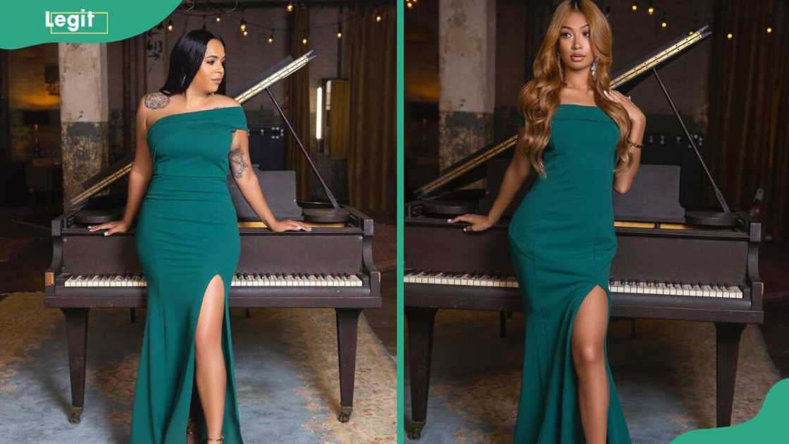 Dark green off-shoulder gown Dark green off-shoulder gown