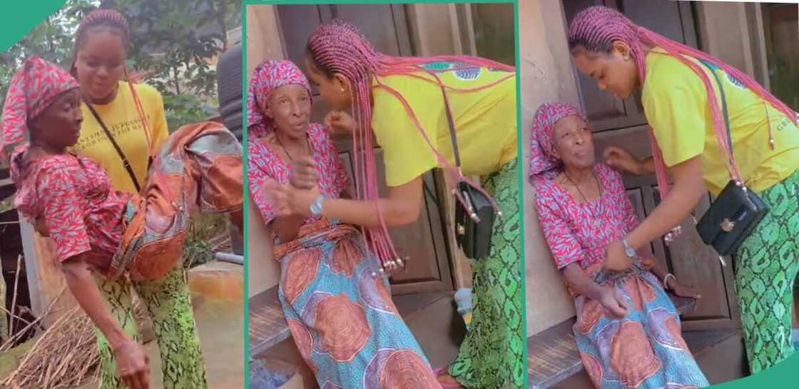 Lady pampering her great-grandmother. Lady pampering her great-grandmother.