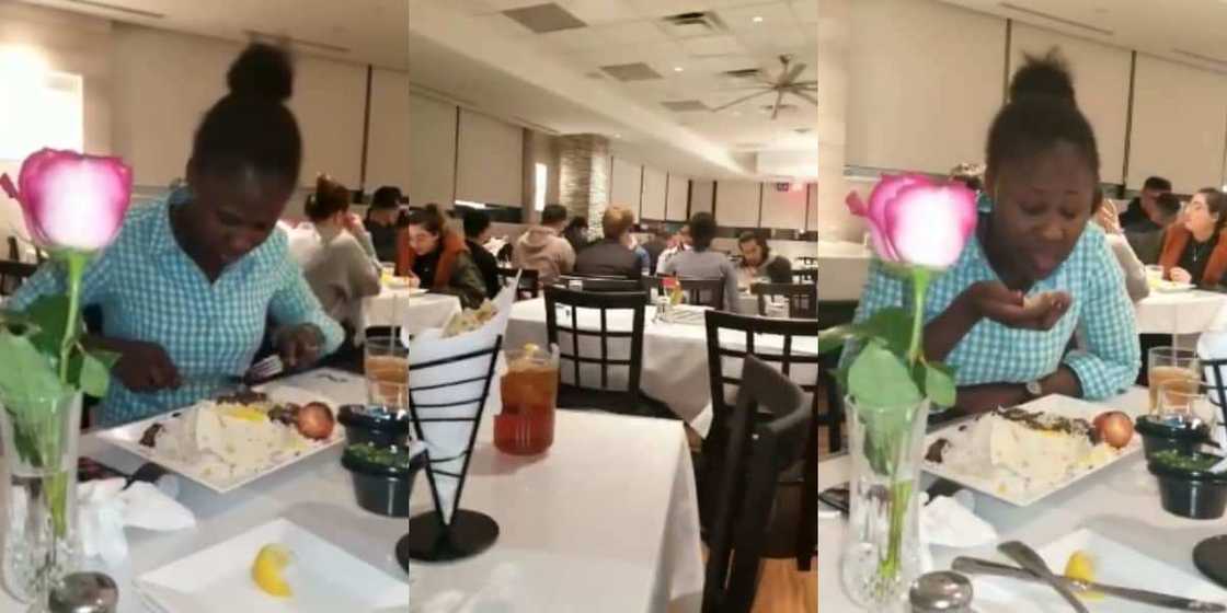 Lady struggling to use fork & knife in foreign restaurant switches to her hand (Video) Lady struggling to use fork & knife in foreign restaurant switches to her hand (Video)