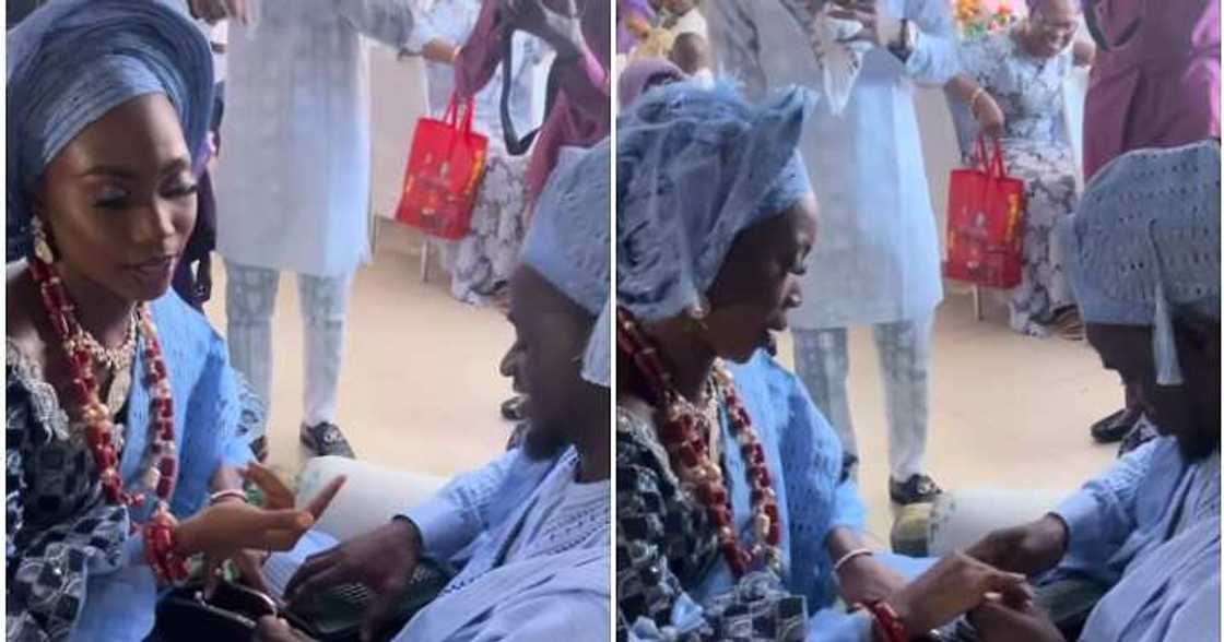 Bride's funny reaction, bag of cash, money