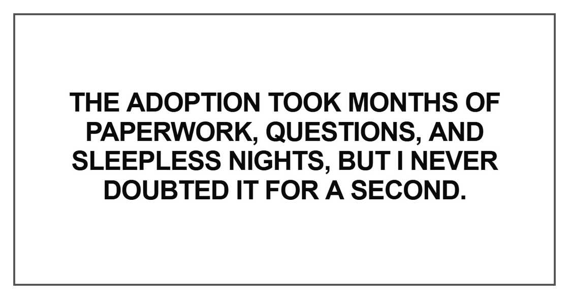 The adoption took months of paperwork The adoption took months of paperwork