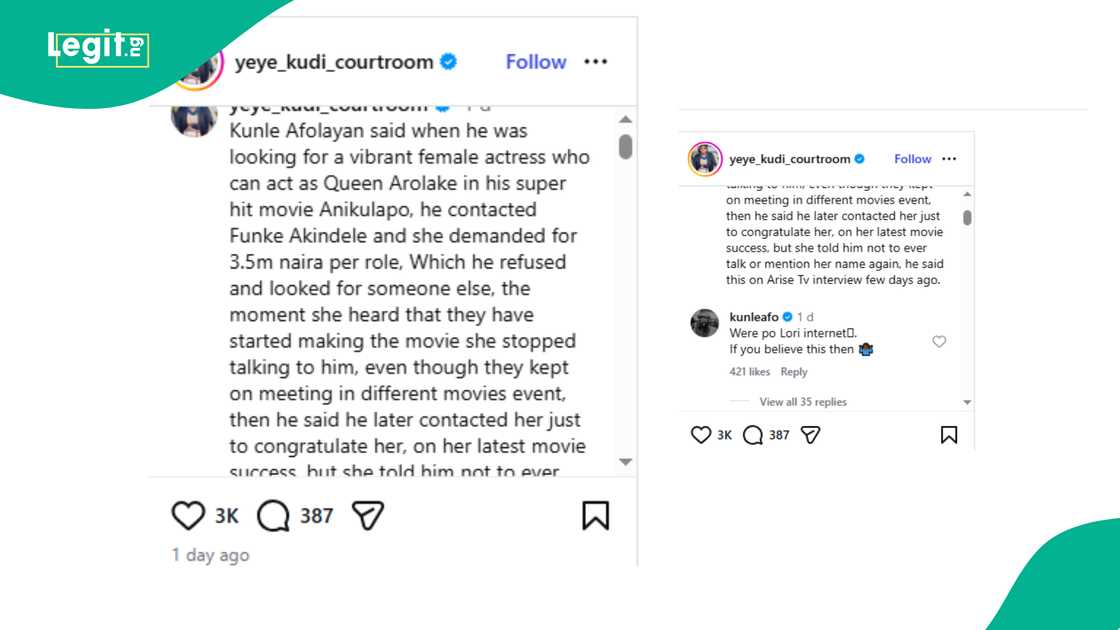 Nollywood filmmaker Kunle Afolayan speaks up about rumoured conversation with Funke Akindele. Nollywood filmmaker Kunle Afolayan speaks up about rumoured conversation with Funke Akindele.
