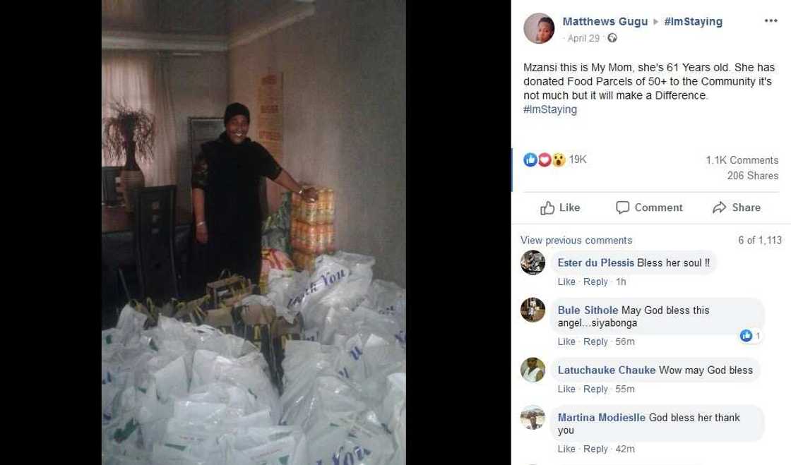 Kind gogo, 61, buys food parcels for less fortunate families