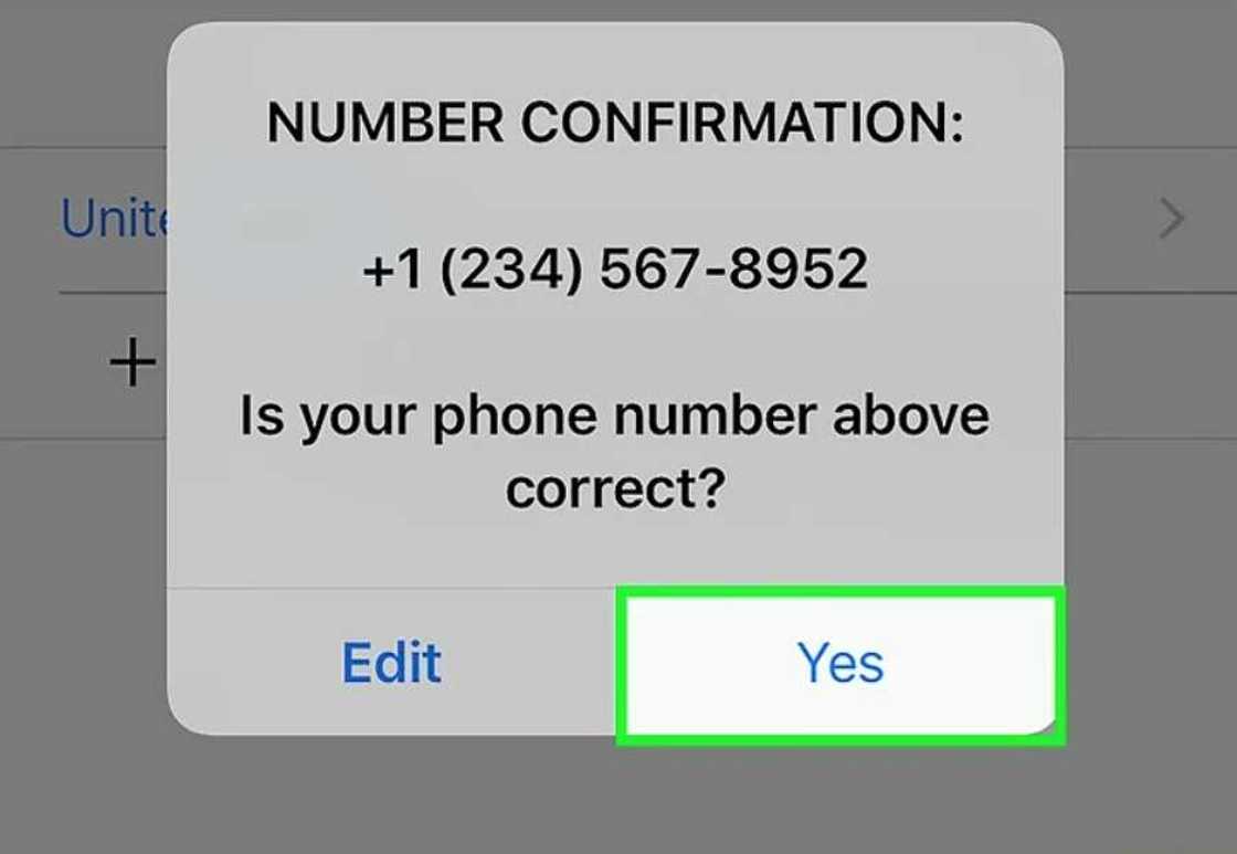 Confirm the entered phone number Confirm the entered phone number