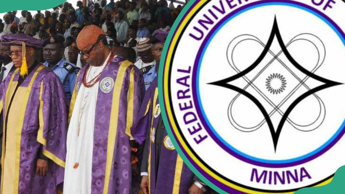 Members of the Federal University of Technology, Minna, staff and logo Members of the Federal University of Technology, Minna, staff and logo